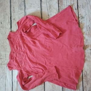 Soft Surroundings Pink Cotton Thermal Lace Detail Off Shoulder Long Sleeve Top M